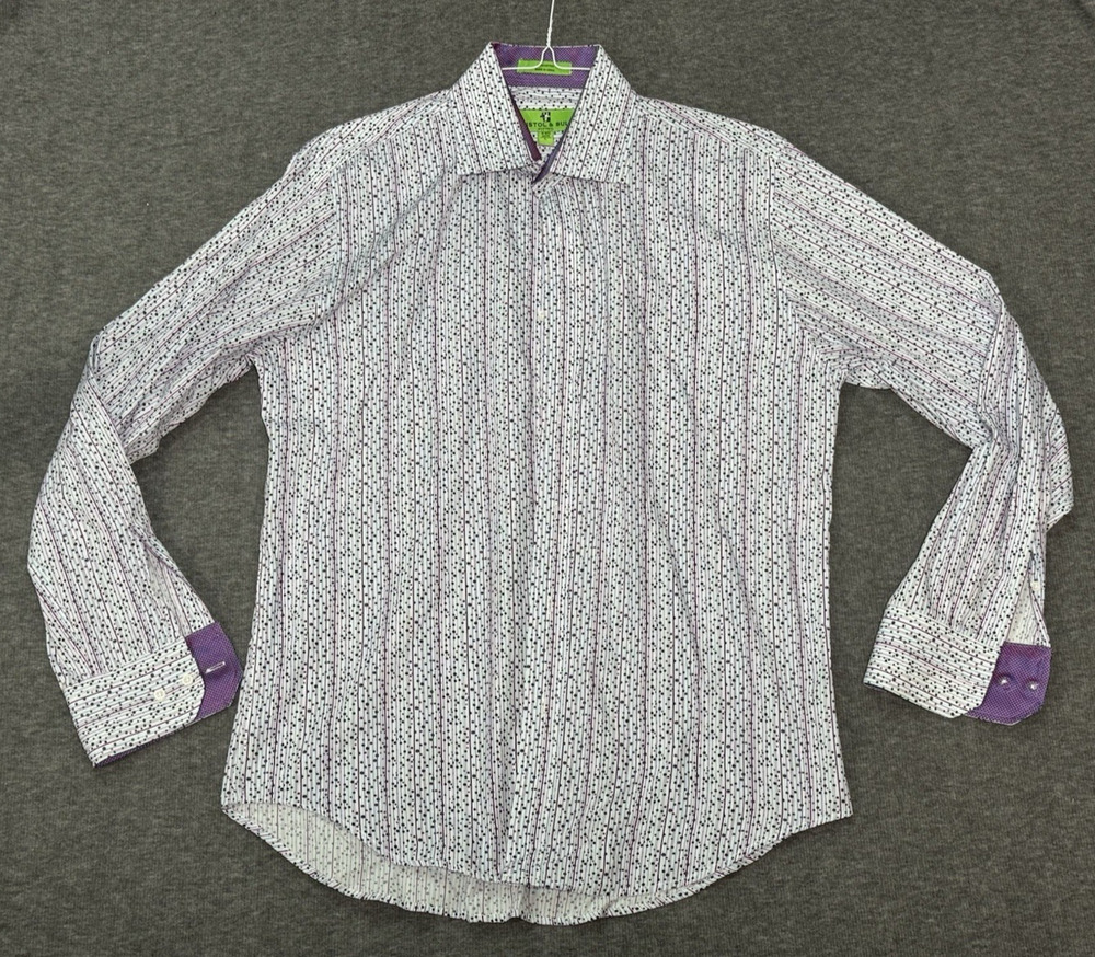 Bristol & Bull Spotted/Striped Purple Dress Shirt Men’s Size 16-16.5 34/35 Large